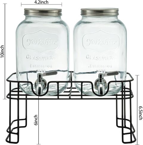 1 Gallon Glass Drink Dispensers for Parties, 2PACK Beverage Dispenser with Stand, Ice Cylinder and Stainless Steel Spigot 100% Leakproof, Beverage Dispenser for Lemonade Sun Tea in Saudi Arabia