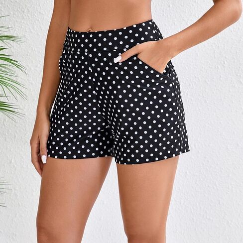 Halcurt Women's High Waisted Swim Board Short with Pocket Built in Brief Quick Dry Swimsuit Bottoms in Kuwait
