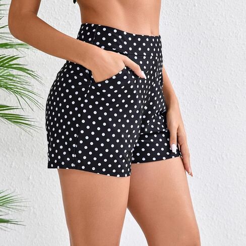 Halcurt Women's High Waisted Swim Board Short with Pocket Built in Brief Quick Dry Swimsuit Bottoms in Kuwait