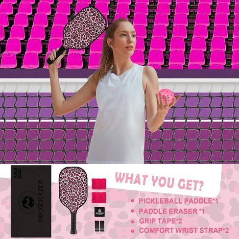 Pickleball Paddle ، T700 سطح ألياف الكربون الخام ، قلب البولي بروبيلين بيل بروبيلين 16 ، مصممة لدوران في نهاية المطاف والاتساق ، مجداف لطيف للمخلل للنساء والرجال (الوردي) in Saudi Arabia