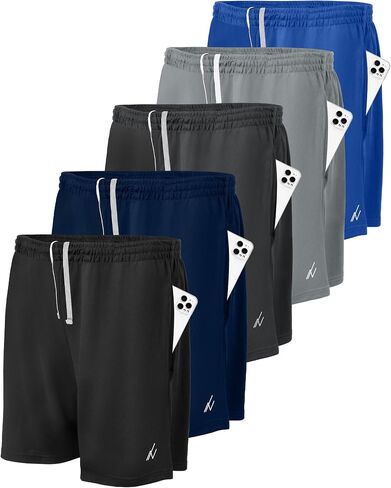 NY Threads 5 Pack للرجال شورتات رياضية سريعة الجافة خفيفة الوزن الجري الجري شورت الصالة الرياضية مع جيوب in Saudi Arabia