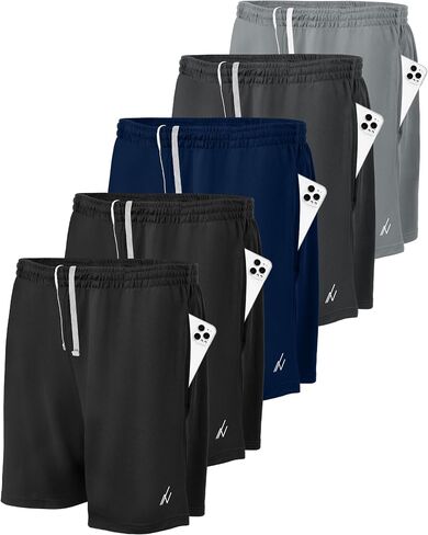 NY Threads 5 Pack للرجال شورتات رياضية سريعة الجافة خفيفة الوزن الجري الجري شورت الصالة الرياضية مع جيوب in Saudi Arabia