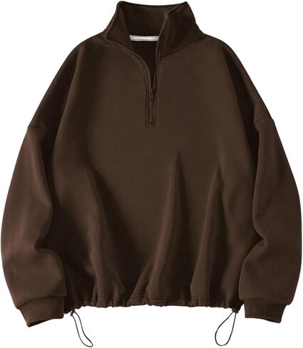 MakeMeChic Women's Plus Size Half Zip Sweatshirt Long Sleeve Drawstring Oversized Pullovers Top in Saudi Arabia