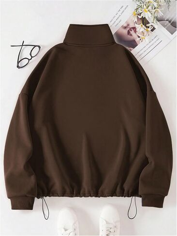 MakeMeChic Women's Plus Size Half Zip Sweatshirt Long Sleeve Drawstring Oversized Pullovers Top in Saudi Arabia