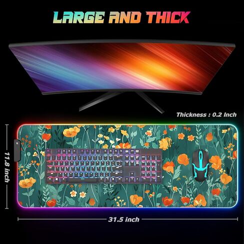 لوحة ماوس ألعاب ITNRSIIET RGB، لوحة ماوس ألعاب كبيرة ممتدة للمكتب الكامل مقاس XL، 12 وضعًا للضوء، سميكة للغاية، حصيرة مكتب LED كبيرة للوحة المفاتيح والكمبيوتر الرجالي Gamer Esport Pros، 32 بوصة × 12 بوصة، جبل ساكورا الياباني in Kuwait