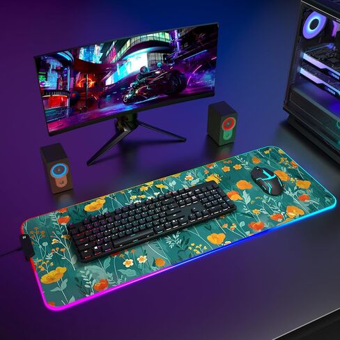 لوحة ماوس ألعاب ITNRSIIET RGB، لوحة ماوس ألعاب كبيرة ممتدة للمكتب الكامل مقاس XL، 12 وضعًا للضوء، سميكة للغاية، حصيرة مكتب LED كبيرة للوحة المفاتيح والكمبيوتر الرجالي Gamer Esport Pros، 32 بوصة × 12 بوصة، جبل ساكورا الياباني in Kuwait
