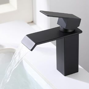 Bathroom Faucet 1 Hole Bathroom Faucets Black Waterfall 【SUS304 Stainless Steel】 Matte Black Single Hole Bathroom Faucet One Hole Vanity Sink Faucet Restroom Faucet NO Lead, SF2-BK