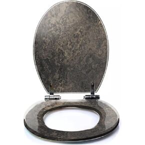Colored Toilet Seat with Slow Close, Black Bronze Brown Grunge Dirty Concrete Wall Stucco Vintage Rock Resin Toilet Seats, Easy to Install, Easy to Clean Heavy Duty Deluxe Toilet Seat