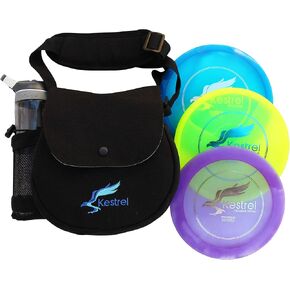 Kestrel Discs Golf Pro Set | 3 DISC PRO PACK BUNDLE + BLACK BAG | مجموعة غولف القرص | يشمل سائق المسافة ، متوسطة المدى ومضرب | حقيبة غولف صغيرة القرص (أسود)