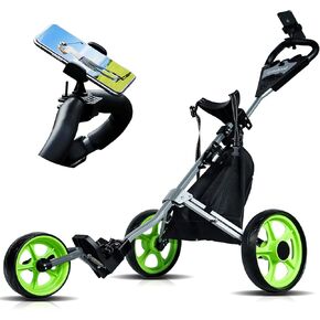 عربة دفع Lakehood Golf Push و Golf Pull Carts لأندية الجولف وحقيبة الجولف ، عربات Golf Push Three Three Wheel Holder to Polding Holder مع Holder Holder Storage Bag Carts (Green)