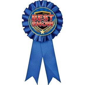 Best in Show Blue Rosette Ribbon, Best in Show Trophy Ribbon Award Prize Prime