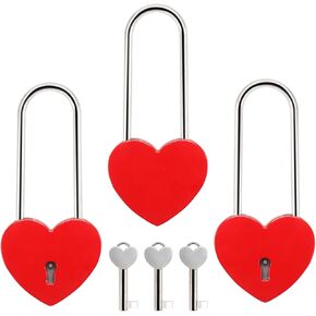 3 PCS Heart Lock Love Lock for Bridge Padlock with Keys for Lovers Valentines Day Gift Decorations Small Cute Red Heart Shaped Locks for Diary Book Jewelry Box Locker Suitcase Luggage