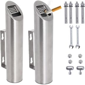 Cigarette Wall Mounted Stainless Steel Outdoor Commercial Office,Mounted Cigarette Butt Receptacle Ashtray Restaurants, Bars, Convenience Stores Wall (2pcs)