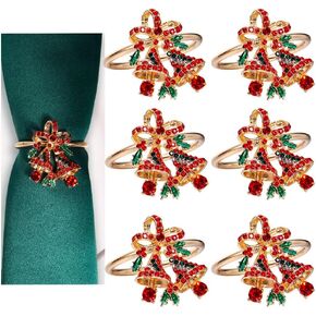 Christmas Napkin Rings Set of 6 Gold Jingle Bells Napkin Ring Holder Perfect for Family Gatherings and Christmas Parties Sparkling Elegant Gold Metal Rings for Festive Table Decorations