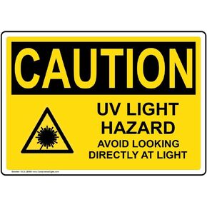 ComplianceSigns.com CAUTION UV Light Hazard Avoid Looking Directly At Light OSHA Safety Label Decal, 5x3.5 in. Vinyl 4-Pack for Process Hazards