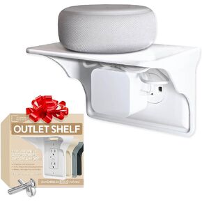 Storage Theory Horizontal Wall Outlet Shelf - Convert Your Outlet into Display Shelves - Alexa Speaker Stand, Electric Toothbrush Holder - Light Socket Shelf 1 Pack, White