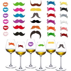 30 Pcs Wine Glass Charms Lip Mustache Cat Wine Charms Silicone Drink Markers for Bar Party Martinis Cocktail Champagne Stem Glasses