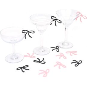 YOUAME Pink And Black Bow Drink Markers - Coquette Birthday Party Decorations，Bachelorette Party Acrylic Charms, Girly Party Drink Supplies