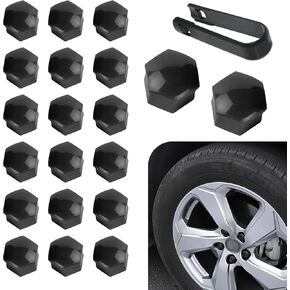 QODOLSI 21 PCS Car Hub Nut Cover with Extraction Clip, 0.75"/19mm Anti-Theft Rust-Proof Waterproof Plastic Car Hub Trim Seal Cover, Replacement Accessories, Suitable for Trucks SUVs Cars (Black)