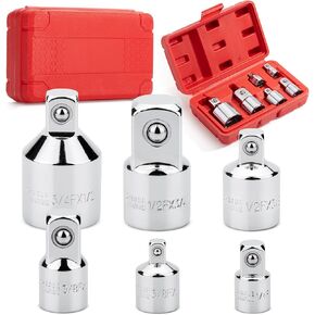 Bates- Impact Socket Adapter and Reducer Set, 6 pcs, Silver, 1/4", 3/8", 1/2", 3/4" Drive Impact Socket Adapter Set with Storage Box, 1/2 to 3/8 Socket Adapter, 3/8 to 1/2 Socket Adapter