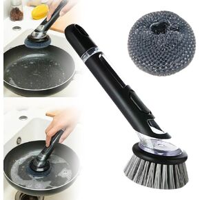 2024 New Dish Brush with Soap Dispenser, Long Handle Dishwashing Brush with Replaceable Heads Kitchen Dish Scrub Brush, Soap Dispensing Dish Brush Kitchen Brush for Pot Pan Sink Cleaning