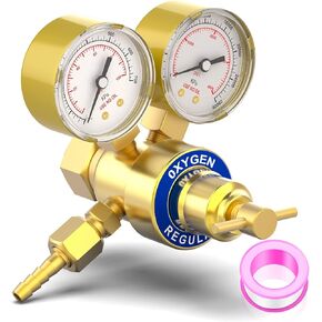 MEANLIN MEASURE Oxygen Regulator Welding Gas Gauges CGA 540 Cutting Torch Regulator, Outlet 0-100PSI Inlet 0-4000PSI Double Pressure Gauge with 9/16"-18 Outlet and Hose Connector