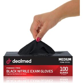 Dealmed Black Nitrile Exam Gloves – Disposable Multi-Purpose Use Medical Gloves Use for First Aid and Medical Facilities