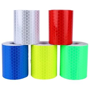 5 PCS Reflective Tape, Reflective Warning Tape, 2"X10' 3M Safety Color Lattice Reflective Sheet Film Sticker Conspicuity Adhesive Tape Rubberized Fabric Roll Reflective Safety Tape Roll Safety Sticker