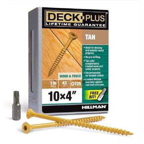Deck Plus 48423 Wood Screws #10 x 4, Tan, 1lb Box, 43 Pieces
