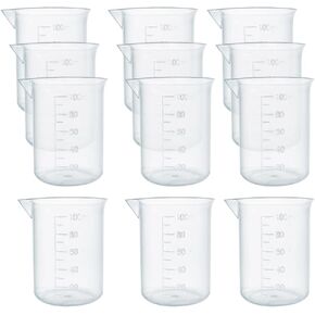 12 Pcs 100ml Large Plastic Science Beakers Clear Lab Measuring Cups Graduated Liquid Cups Laboratory Measure Cups Large Plastic Paint Mixing Cups for Painting