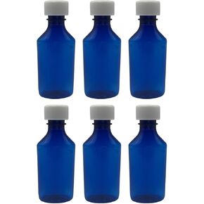 Sandhill Tools Premium Oval Cobalt Blue Plastic Liquid Medicine Bottles with Child Resistant Caps 4 oz Travel Size Containers for liquids and Lotions (12 Pack)