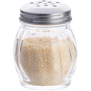Restaurantware RW Base 6 Ounce Shaker Bottle 1 Foodservice Cheese Shaker - with Stainless Steel Perforated Lid For Kitchen Or Restaurant Clear Glass Pizza Shaker