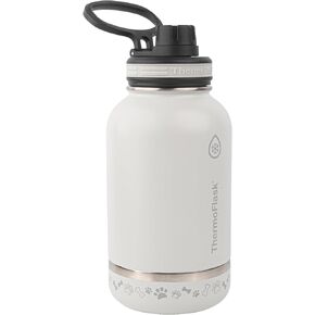 ThermoFlask Double Wall Vacuum Insulated Stainless Steel Water Bottle for Pets, Dogs, Cats, Removable Bowl, 1 Quart, 32 Ounce, Ultimate Grey
