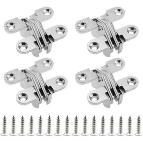 4PCS Concealed Door Hinges with Matching Screws 180 Degree Folding Cross Hinges Cross Hinges 0.68x0.83 inch for Folding Doors Tables Screens Invisible Doors Wooden Doors Counter Doors