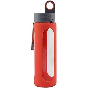 LOCK & LOCK I Shape Silicone Heat Resistant Borosilicate Glass Sports, 17 oz, Red Water Bottle