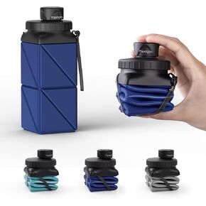 Collapsible Water Bottles,420ml Foldable Water Bottle BPA Free Reusable Lightweight Bottle LeakProof Travel Silicone Water Bottles for Yoga Office Camping Cycling School Outdoor,Dark Blue