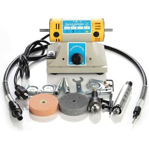 Jewelry Gem Polishing Grinding Machine Bench Lathe Rock Saw Polisher Buffer with Flexible Shaft,110V Mini Table Saw DIY Jewelry Grinder Equipment Tool 0-10000r/min