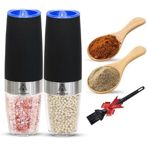 Gravity Electric Salt and Pepper Grinder Set - 2 Pack with LED Lights, Adjustable Coarseness, and One-Hand Operation - Battery Powered Salt and Pepper Mill for Effortless Seasoning