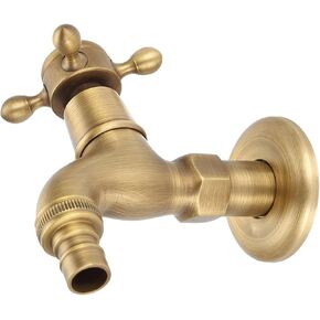 Washing Machine Water Faucet, G1/2 Brass No Leaking Wall Mounted Tap, Single Cross Handle Antique Cold Hot Water Faucet(Short Water Faucet)