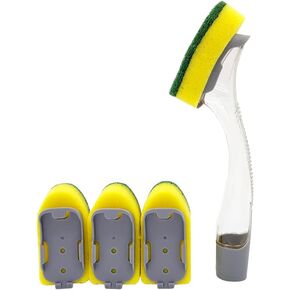 The Pot Brush with Green and Yellow Washing Pads Does not Damage The Pot Handle and can be Used to add Liquid, Brush The Bowl, and Brush The Stove