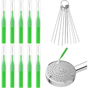10pcs Shower Head Cleaning Brush, Gap Hole Anti-Clogging Cleaning Brush with 10 Stainless Steel Pin Picks Small Hole Cleaner Tool for Car Washer 3D Printer Tubes (Green)