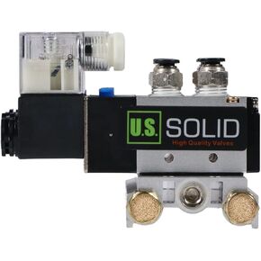 U.S. Solid 4V210-08 3 Pneumatic Solenoid Valves 2 Position 5 Way Manifold Base, DC 12V