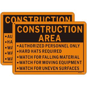 Construction Area Sign Authorized Personnel Only Hard Hats Required 14 x 10 Inches Construction Safety Signs Rust-Free Aluminum Construction Workplace Sign, Weatherproof, Easy to Install, 2 Pack