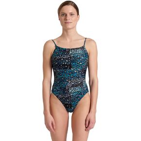 ARENA Women's Water Print One Piece Tie Back Swimsuit Removable Cups Soft Stretchy Beach Pool Ladies Comfy Bathing Suit