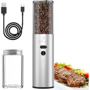 COKUNST Newly Upgraded Electric Salt or Pepper Grinder, USB Rechargeable Pepper Grinder with 6.26Oz Lagre Capactiy Visual Silo & Suction Dust Cover, Automatic Pepper Grinder Mill Pepper Shaker