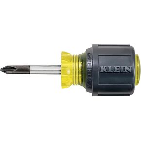Klein Tools 603-1 Stubby Screwdriver, Made in USA, #2 Phillips Tip with 1-1/2-Inch Round Shank and Cushion Grip Handle