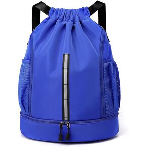 Sport Gym Bag Water Resistant Drawstring Backpack for Men Women with Shoes Compartment (Black)
