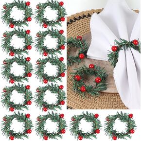 12Pcs Red Fruit Pine Needle Flower Napkin Rings Thanksgiving Christmas Party Wedding Dinner Table Decorations Hotel Supplies