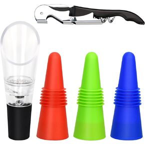 Wine Stopper, 5pcs Wine Stopper Set with Wine Stopper, Wine Opener and Wine Pourer, Wine Bottle Opener Accessories Kit