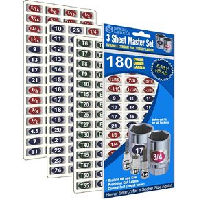 Mechanics Master Set “Economy Edition" (Blue) 180 Piece Chrome foil Labeling Set for Socket Sets 1/4", 3/8", 1/2" Drives, Torx, Jumbo's and Extra Sizes, tag 180 Sockets “Quick and Easy"…